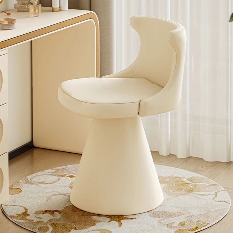 Modern Minimalist Plywood Scratch-resistant Leather Chenille Velvet Upholstered Vanity Stool With Wraparound Back & Swivel For Bedroom