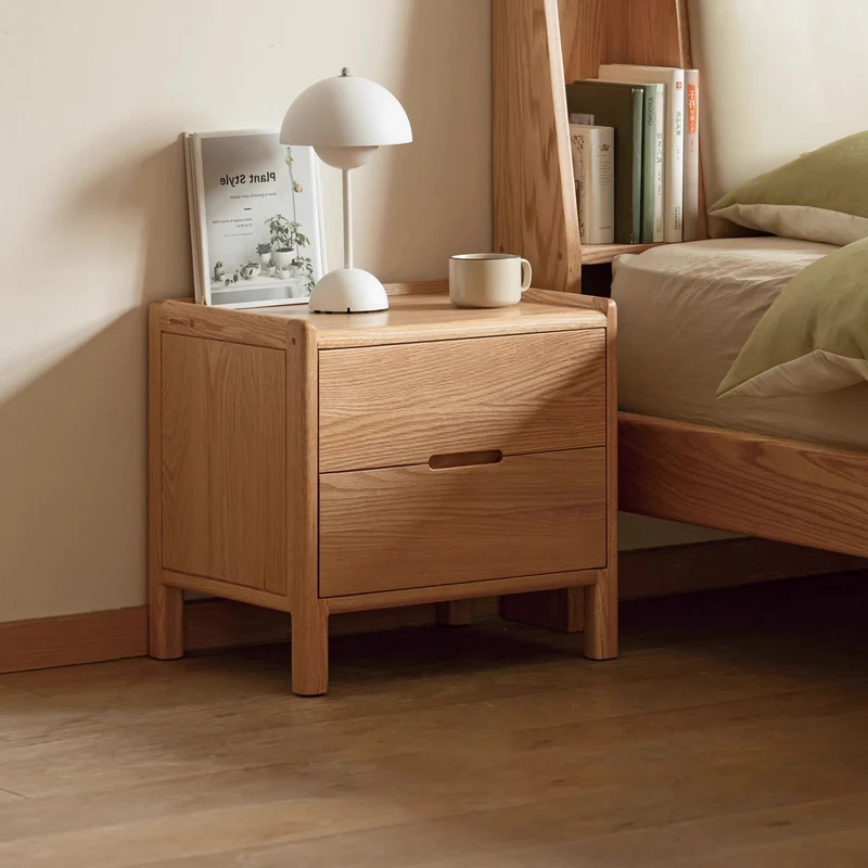 Traditional Chinese Oak Wood Rounded Rectangular Nightstand With 2/3 Drawers For Bedroom