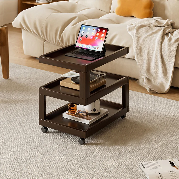 Contemporary Creative Bamboo Glass Woven Resin Rattan Movable Square Side Table With 3/4 Tiers For Living Room