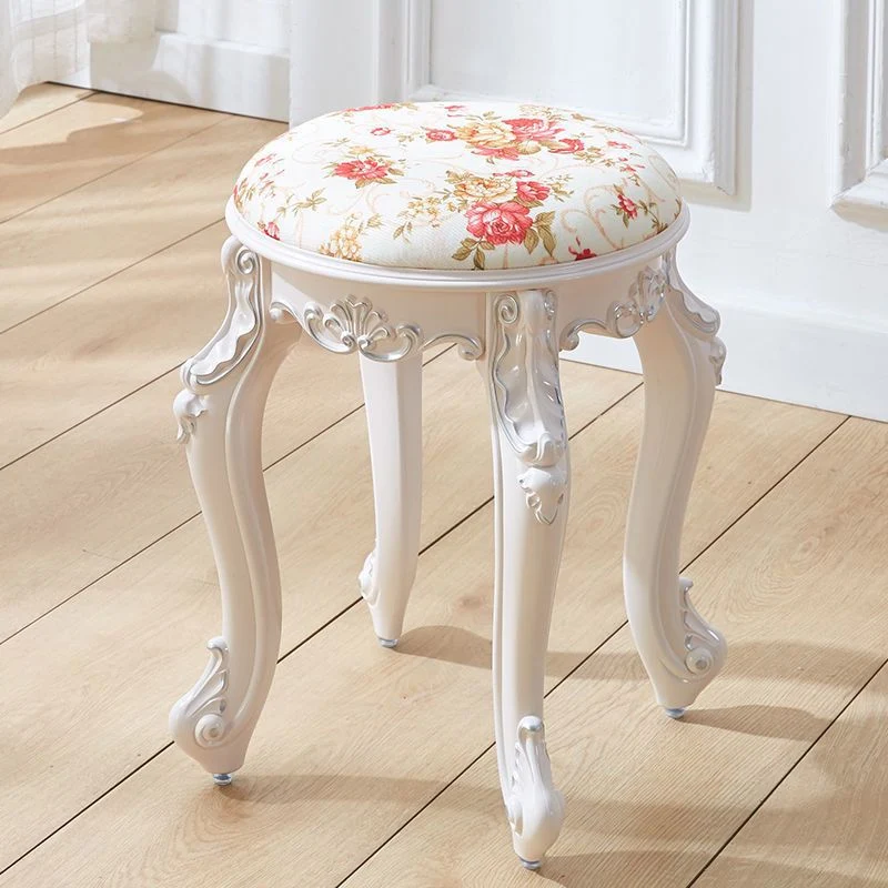Traditional European Round Faux Leather Velvet Plastic Steel Vanity Stool For Bedroom