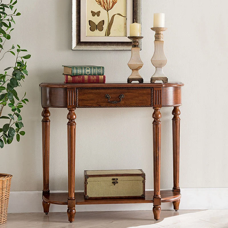 Mid-Century Modern Half Moon Console Sofa Table Rubber Wood Console Accent Table for Hall