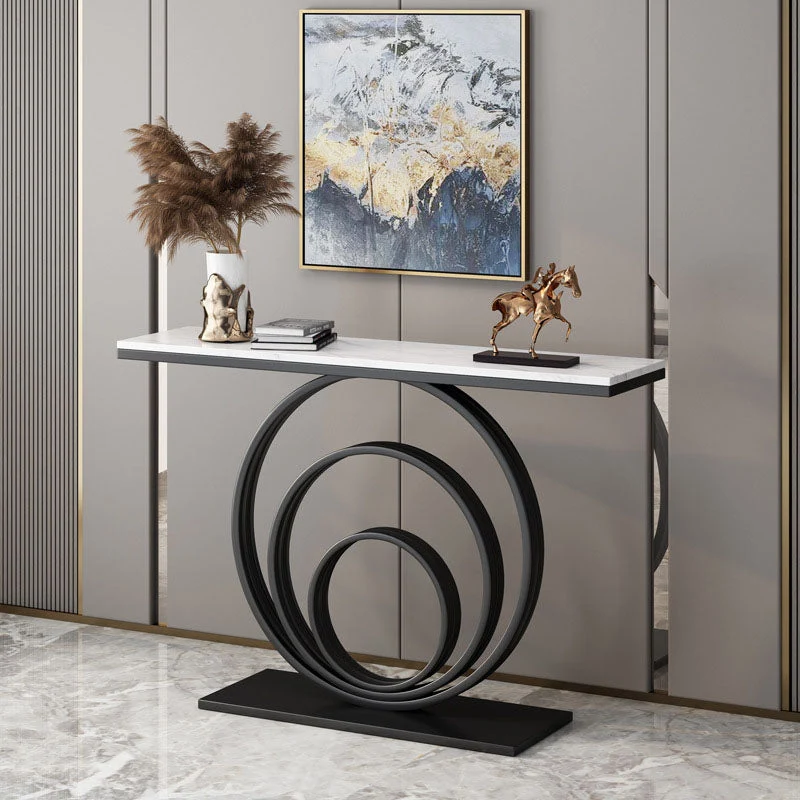 Modern Iron Console Sofa Table Rectangle Stone Console Accent Table for Hall