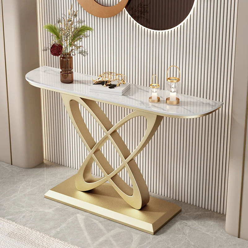 Modern Console Accent Table Antique Finish Half Moon Console Sofa Table
