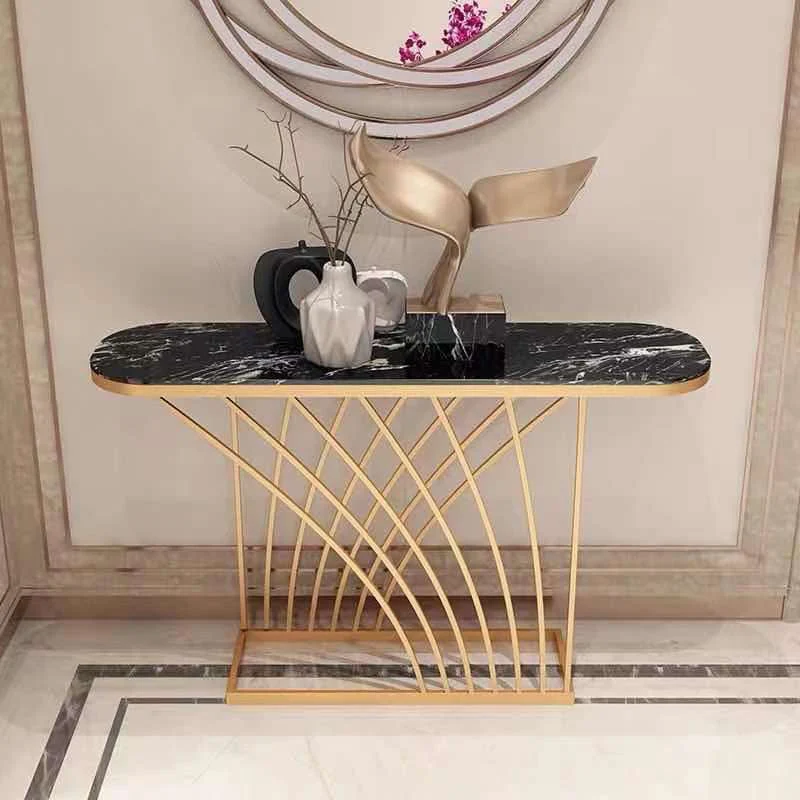 Oval Console Table in White/Black, Abstract Hall Console Accent Table
