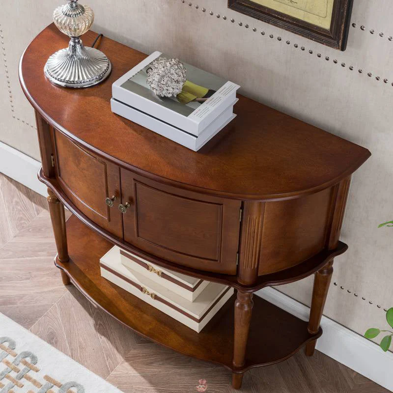 Victorian Wood Accent Table Half Moon Console Sofa Table for Hall