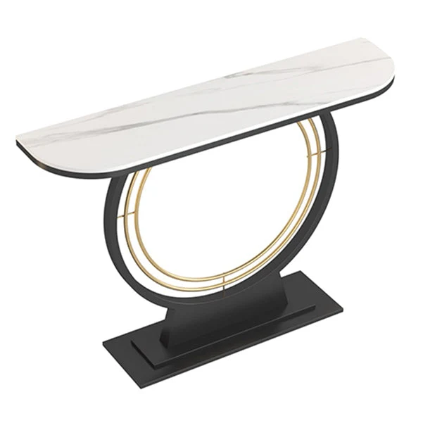 11" Wide Contemporary Console Table Stone Half Moon End Table