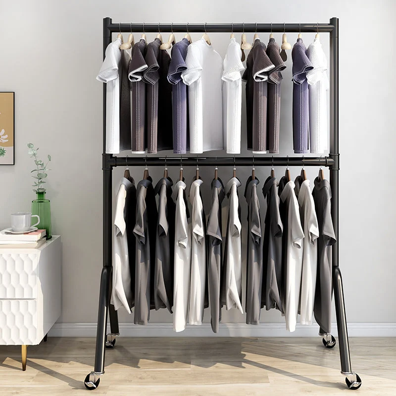 Contemporary Hall Stand Hanging Rails and Castors Metal Framed Coat Hanger