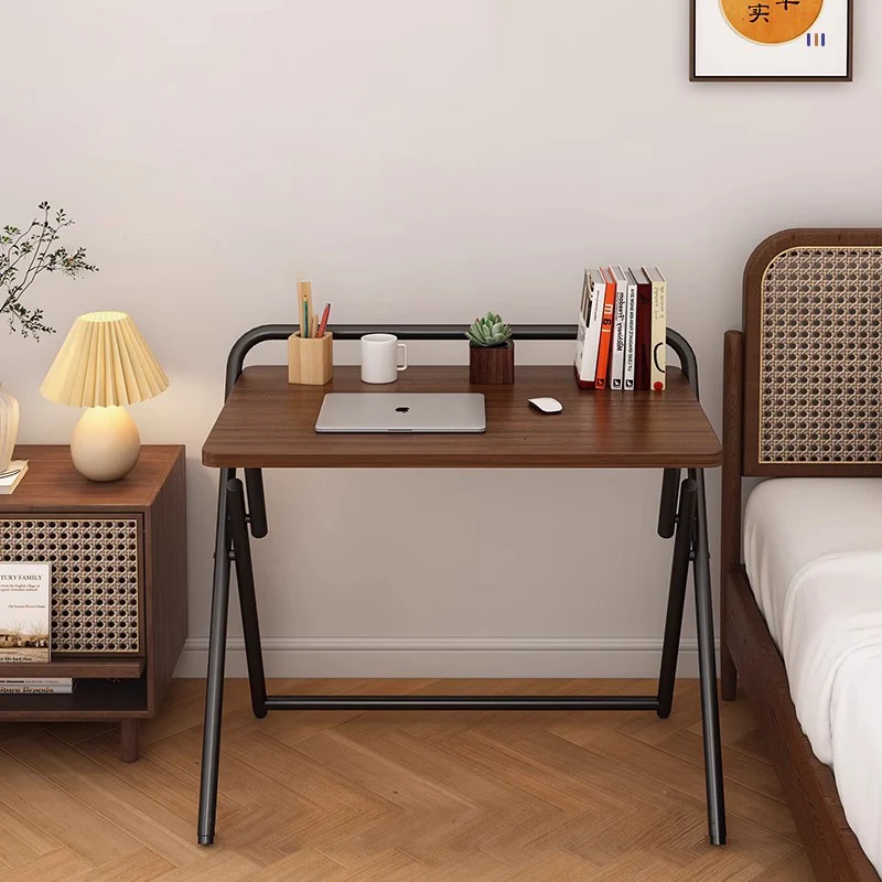 Modern Minimalist Steel Tube MDF Foldable Rounded Rectangular Office Desk 1/2 Tier For Bedroom