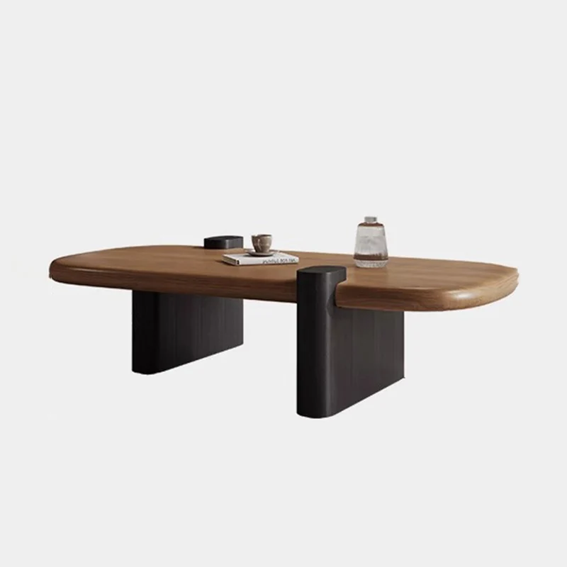 Traditional Chinese Pine Wood Carbon Steel Long Oval Round Coffee Table 1 Tier For Living Room