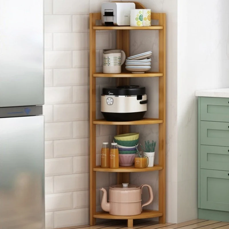 Modern Minimalist Nan Bamboo MDF Corner Shelf Unit 5-Tier Storage Rack For Living Room