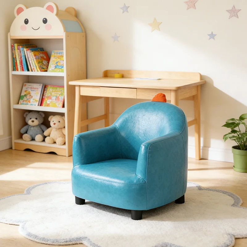 Contemporary Creative Dinosaur-Shaped PU Leather Solid Wood Kids Accent Chair Backrest Armrest For Living Room