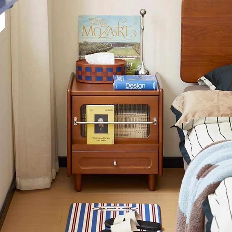 Modern Minimalist Rubberwood Solid Wood Plywood Acrylic Square Nightstand 2-Drawer Storage Cabinet With Silent Closing For Bedroom