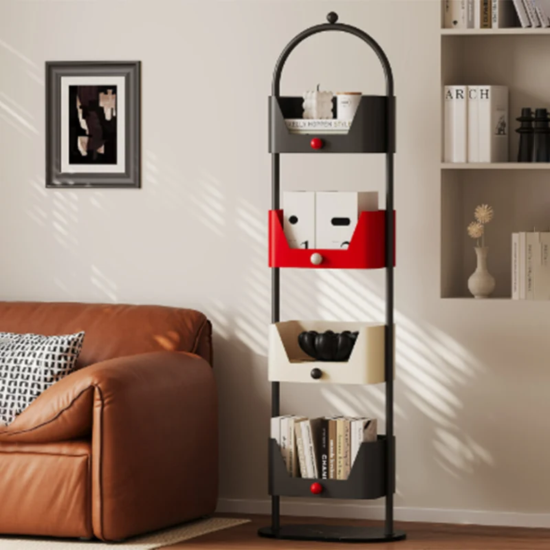 Modern Minimalist Arch-Shaped Iron Marble Storage Shelf 4-Tier For Living Room