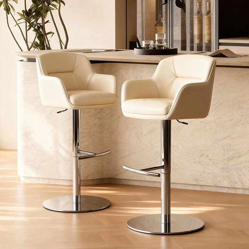 Modern Minimalist Curved Fabric Eco-Leather Stainless Steel Bar Stool Backrest Armrest For Dining Room & Kitchen