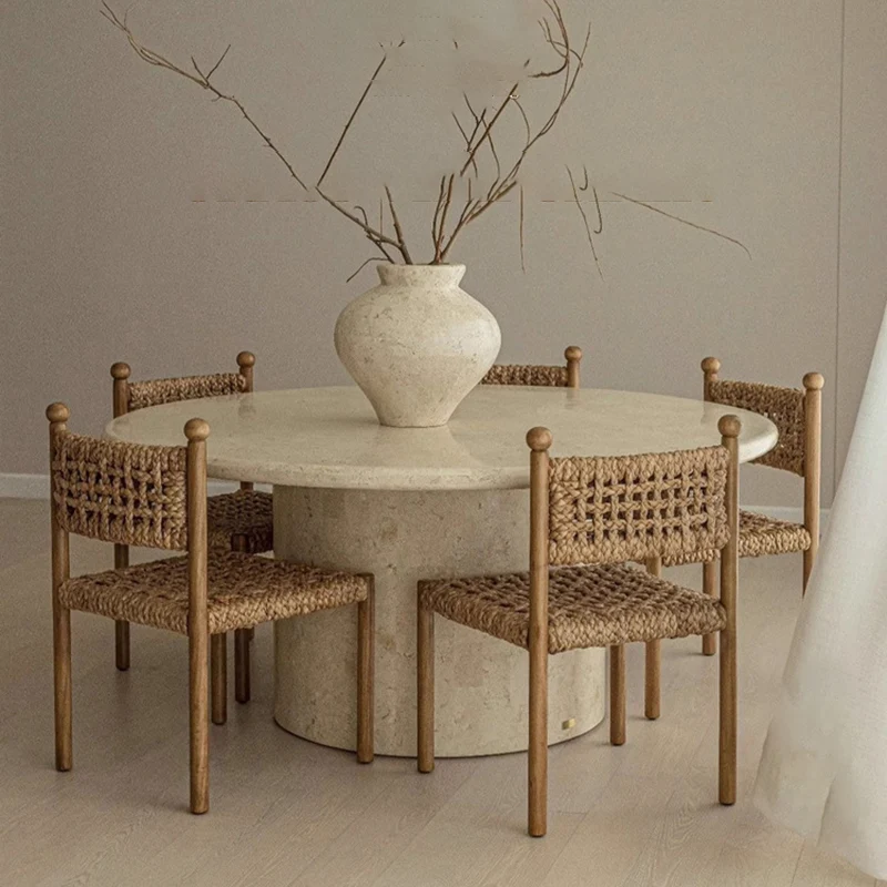 Traditional French Square Ash Wood Solid Wood Rattan Backrest Dining Chair For Dining Room