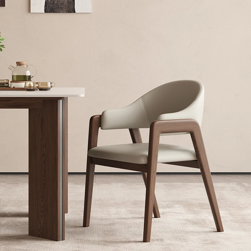 Contemporary Scandinavian Square Ash Wood Solid Wood PU Leather Backrest Armrest Dining Chair For Dining Room