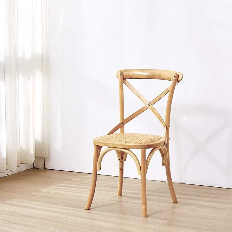 Traditional Farmhouse Square Birch Wood Solid Wood Multi-Layer Solid Wood Panel Indonesian Rattan Backrest Dining Chair For Dining Room