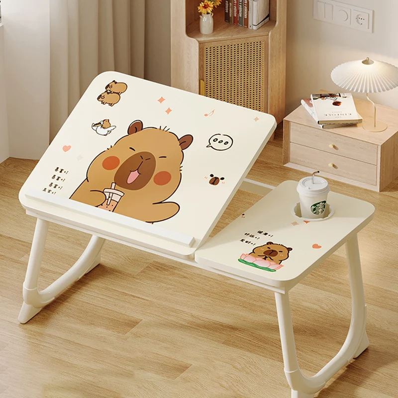 Modern Art Deco MDF Carbon Steel Rounded Rectangular Foldable Side Table 1-Tier For Bedroom