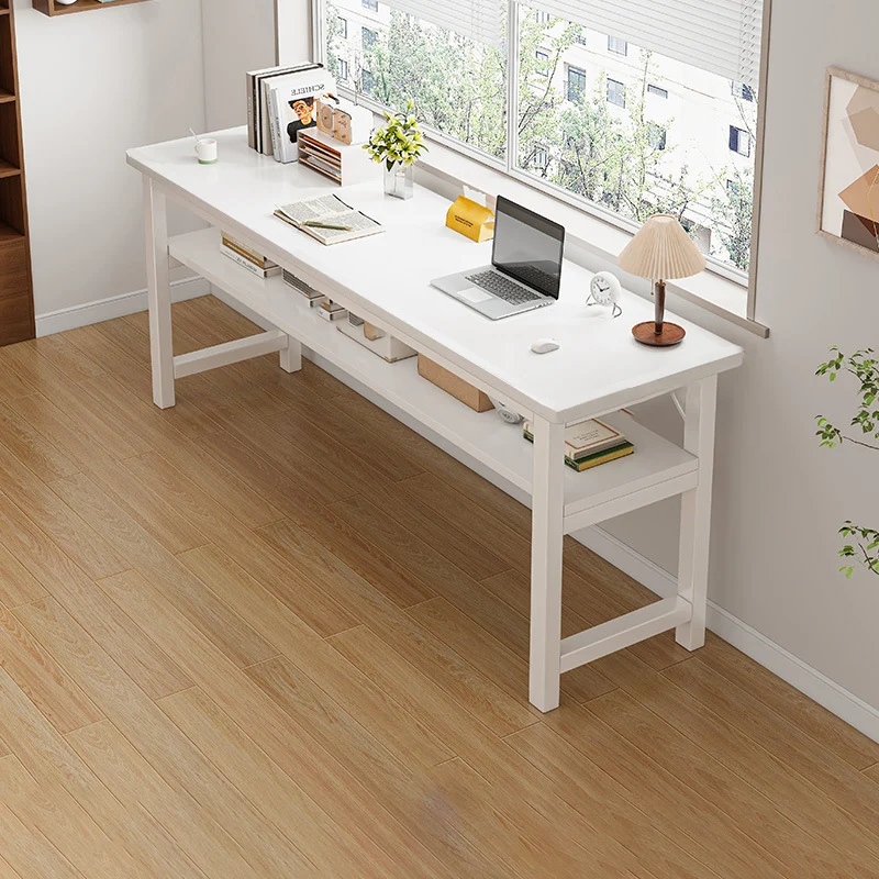 Traditional Vintage Engineered Wood Carbon Steel Rectangular Office Desk 2 Tier For Bedroom