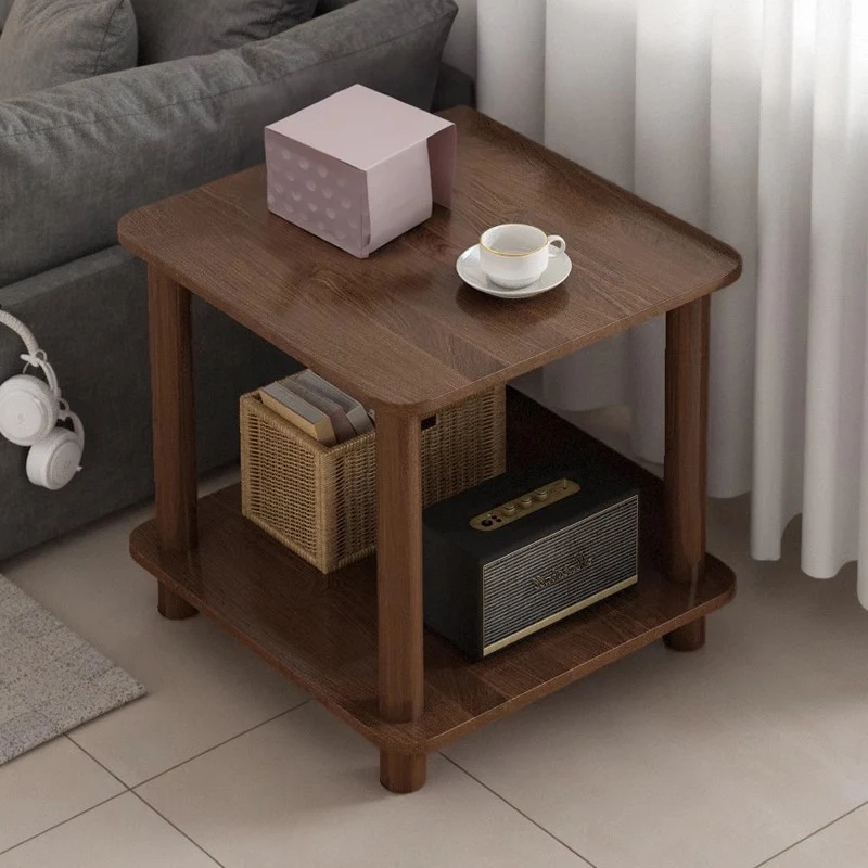 Traditional Chinese Medium Density Fiberboard Rounded Square Rectangle Coffee Table 2-Tier For Living Room