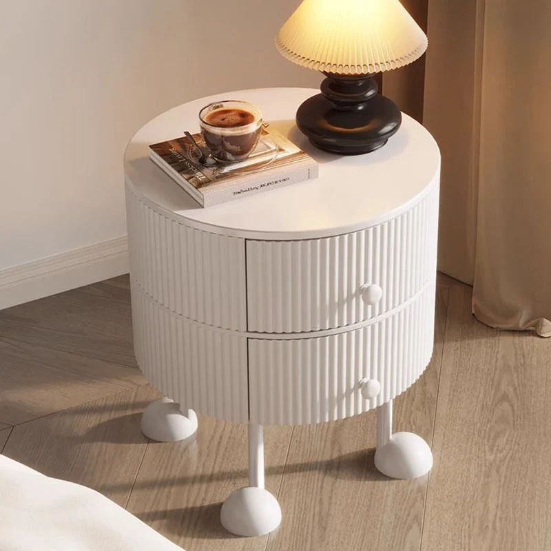 Traditional French Sintered Stone PP Iron plywood Round Cartoon-Leg Nightstand 2 Drawers For Bedroom