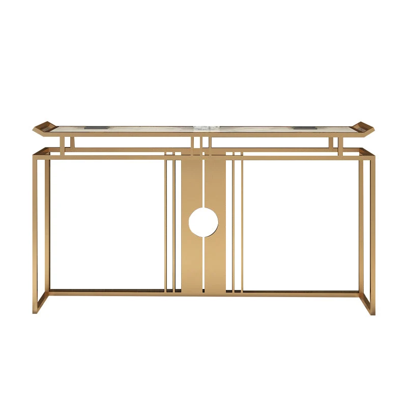 11" Wide Glam Accent Table Stone Gold Rectangle Console Accent Table