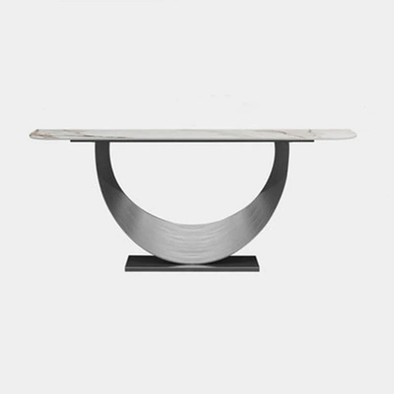 Stone Half Moon Console Table Modern 33.46" Tall Accent Table