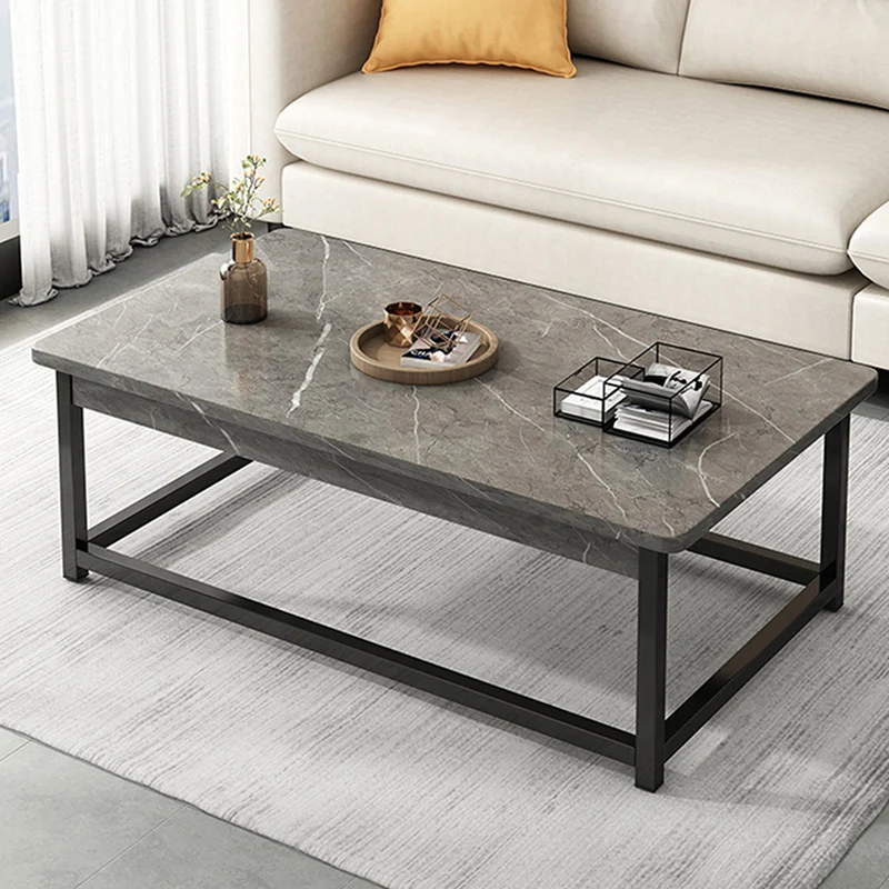 Contemporary Scandinavian Engineered Wood Steel Tube Rectangular Coffee Table 1-Tier For Living Room