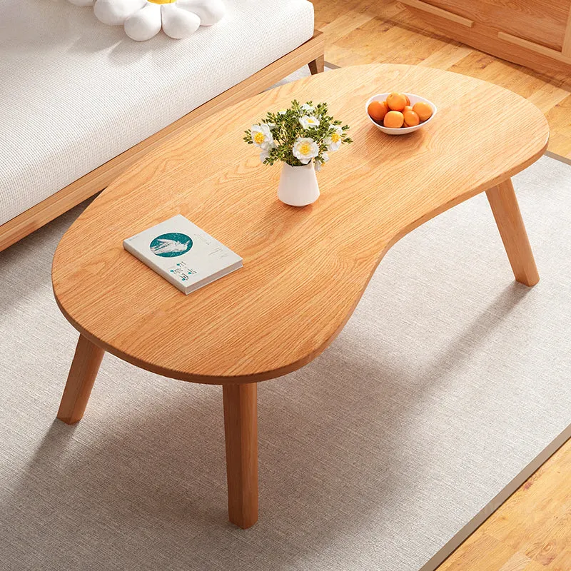 Traditional Japanese Engineered Wood Metal Curved Cashew-Shaped Coffee Table 1-Tier For Living Room
