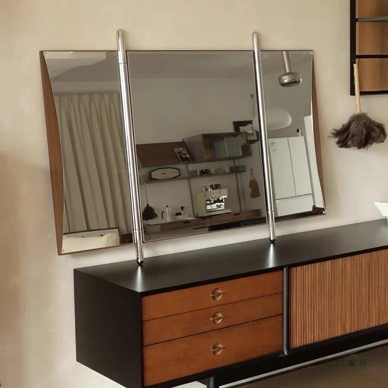 Traditional Vintage Rectangular American-Style Silver-Plated Mirror Stainless Steel Multi-Layer Panel Full-Length Mirror For Bedroom & Living Room