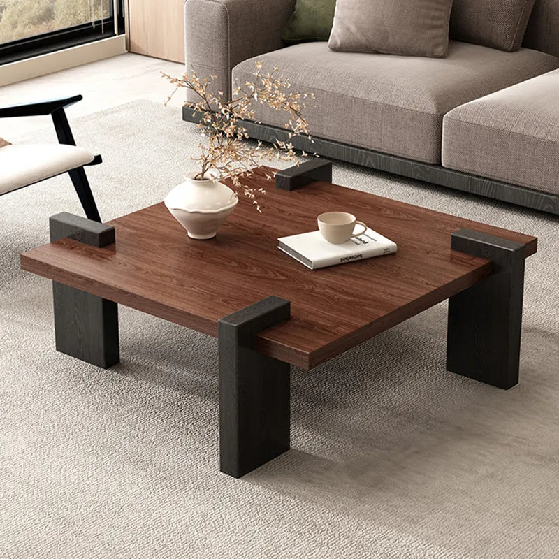 Traditional Japanese Square Solid Wood Eco-Board Wabi-Sabi Coffee Table For Living Room
