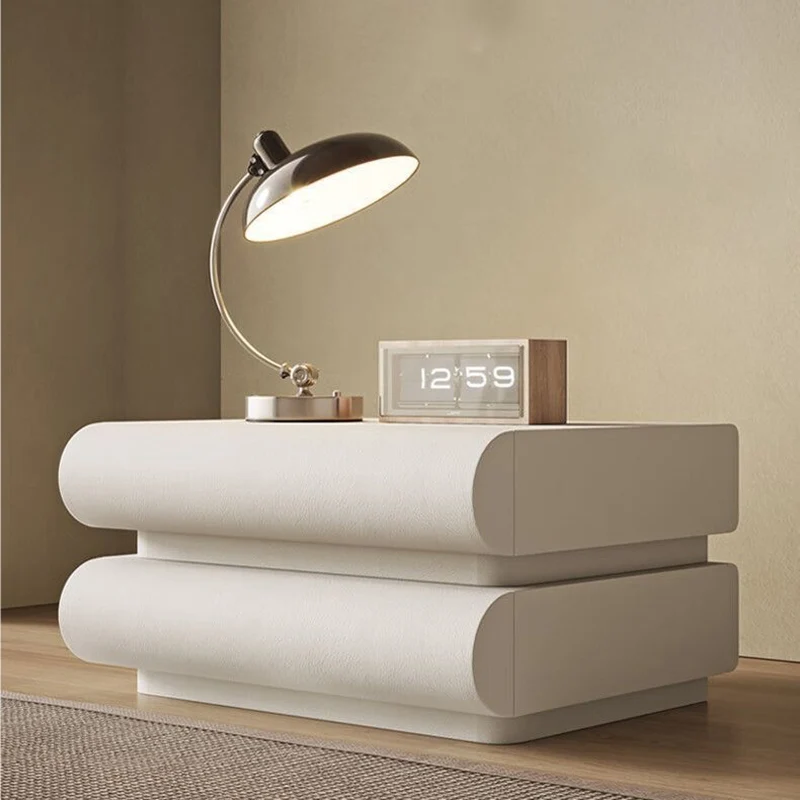 Modern Minimalist Rectangular Solid Wood Medium Density Fiberboard Microfiber Leather Nightstand 2-Drawer For Bedroom
