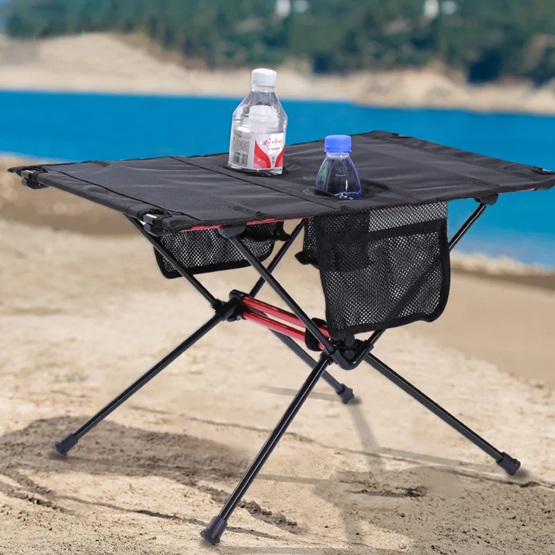 Modern Minimalist Rectangular Aluminum Alloy High-Density Spring Wire Fabric Nylon Mesh Outdoor Folding Camping Coffee Table 1-Tier For Garden