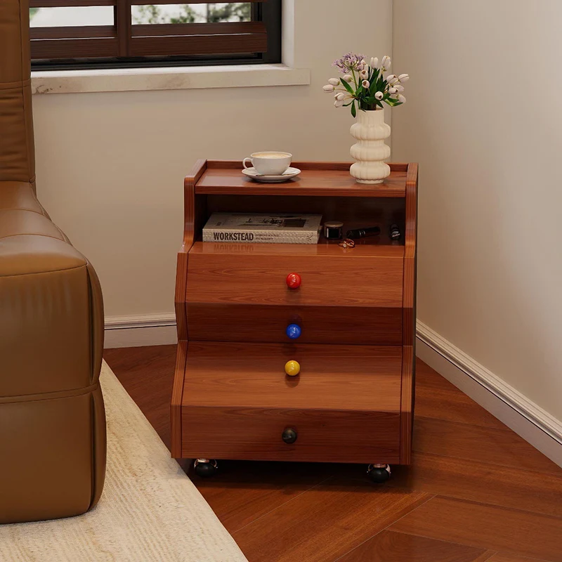 Contemporary Creative Ladder Rectangular Rubberwood Solid Wood Nightstand 2-Drawer For Bedroom