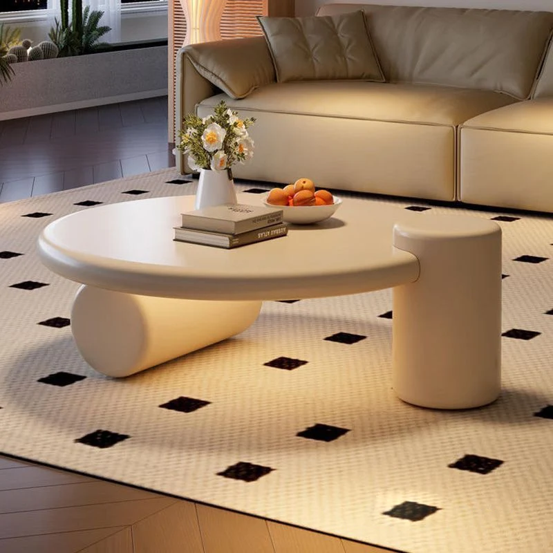 Modern Minimalist Cylindrical Solid Wood Eco-Friendly Board Coffee Table 2-Tier For Living Room