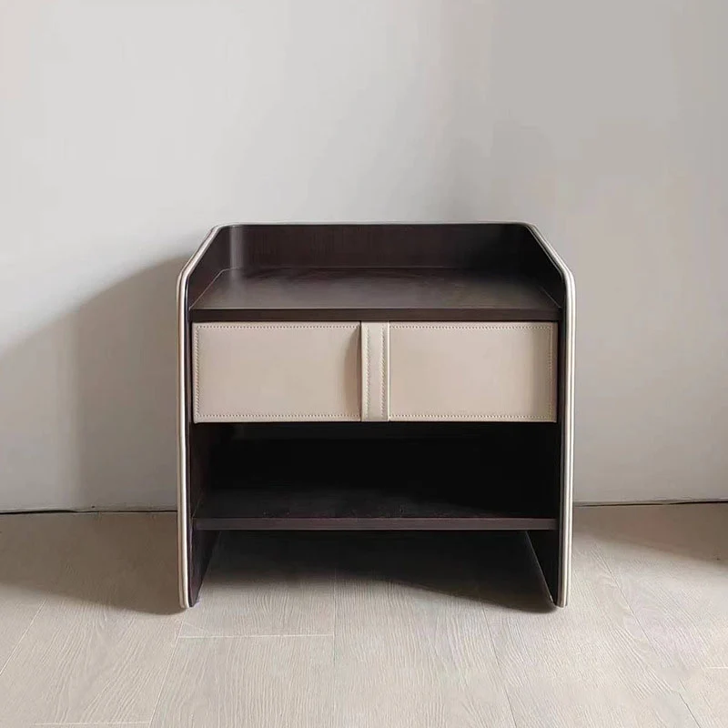 Contemporary Creative Faux Leather Medium-Density Fiberboard Rounded Square Curved Nightstand 1-Drawer For Bedroom