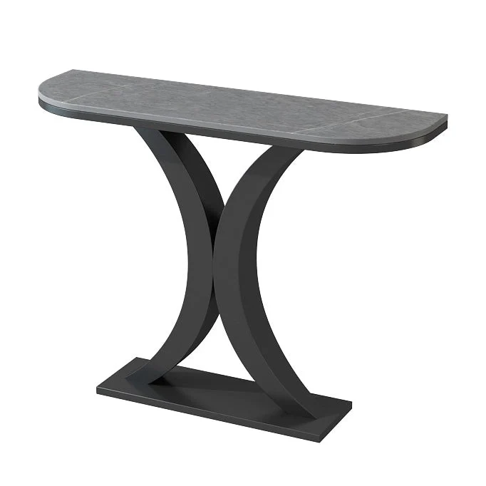 Contemporary Console Accent Table Half Moon Console Sofa Table in Stone