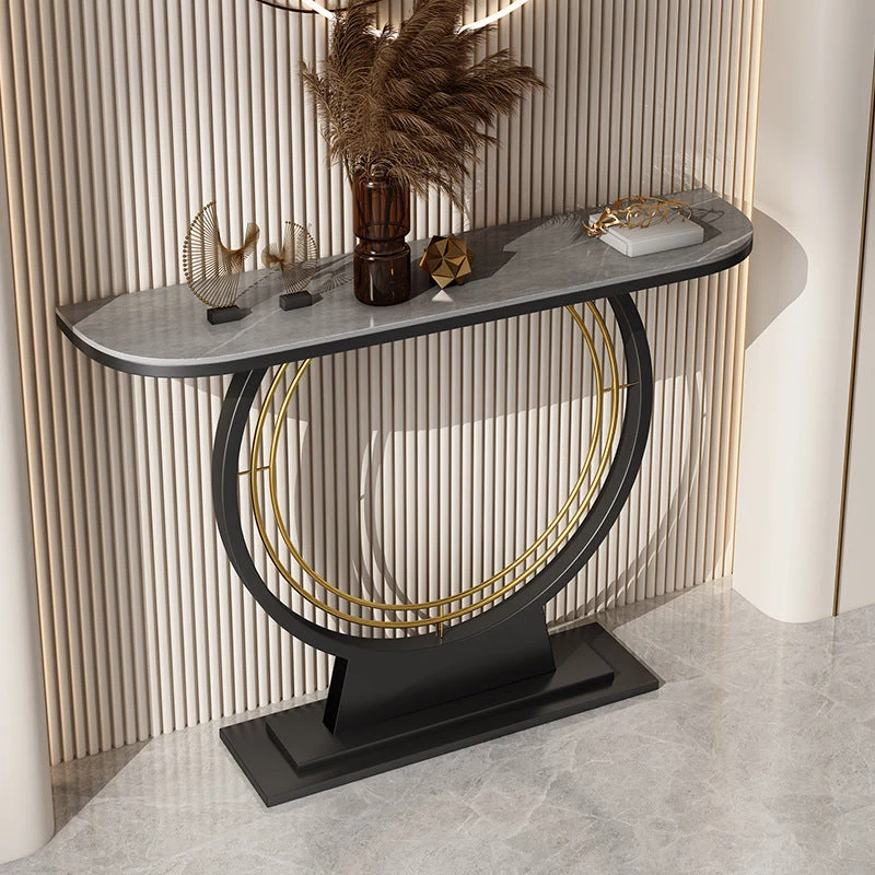 Half Moon Console Accent Table Antique Finish Console Table in Stone