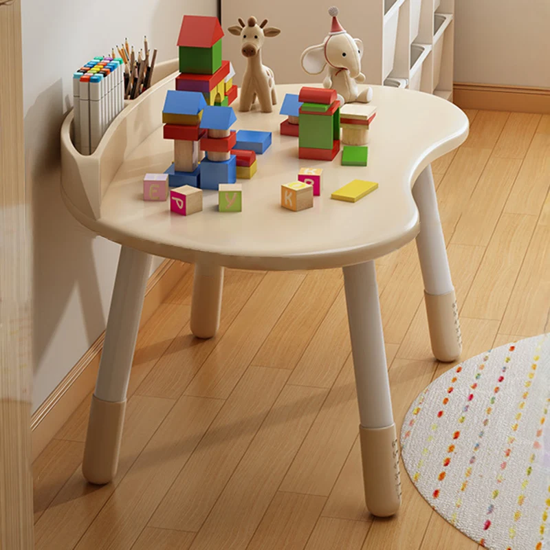 Contemporary Scandinavian Oval Solid Wood Eco-Panel Rubber Injection- Molding Height-Adjustable Kids Desk & Chair Set For Bedroom