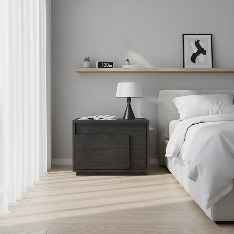 Modern Minimalist Rectangular Eco-Friendly Particle Board Eco-Friendly Multi-Layer Board Nightstand 2-Drawer For Bedroom
