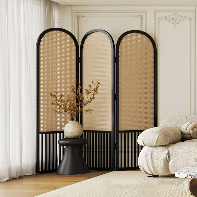 Traditional French Arched Pine Wood Plastic Rattan Room Divider For Living Room
