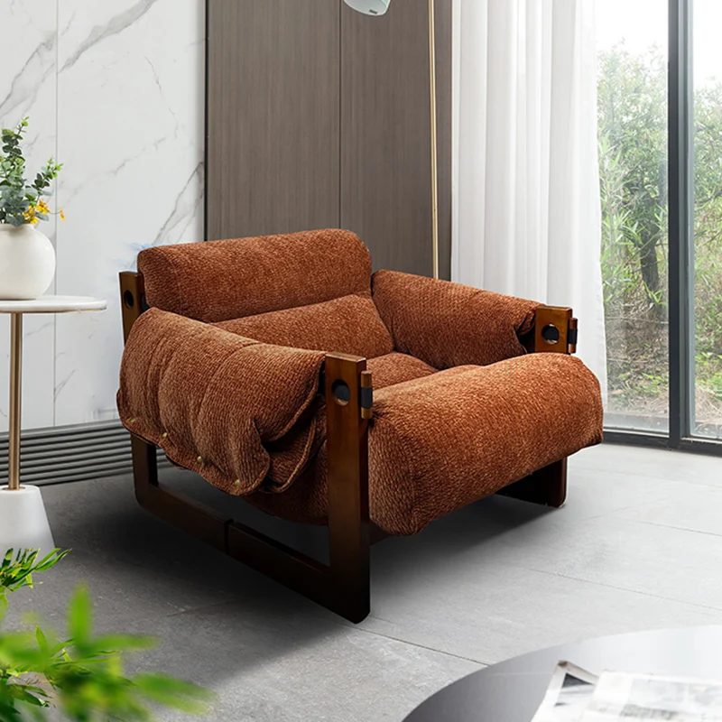 Contemporary Retro Square Rectangular Ash Wood Chenille Removable Accent Chair Backrest Armrest For Living Room