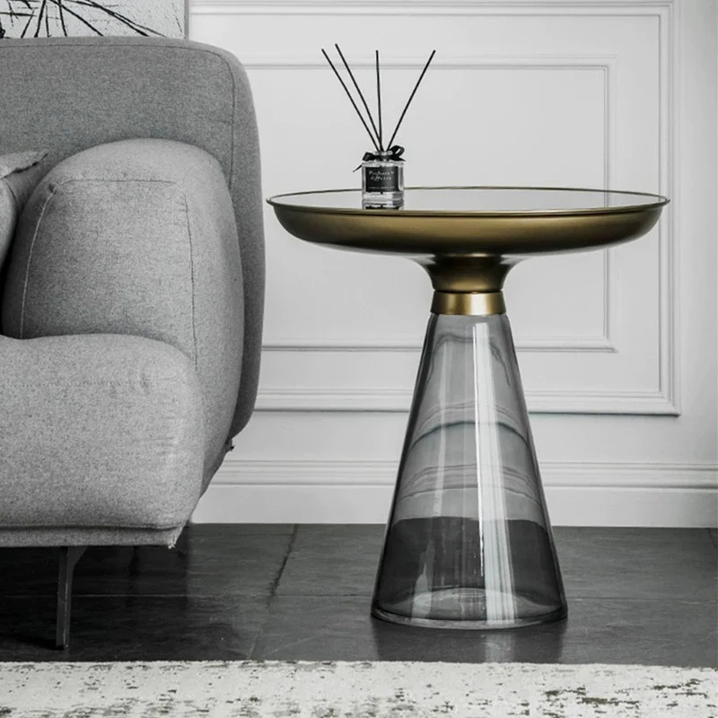 Modern Luxury Round Tempered Glass Metal Coffee Table Geometric Design For Living Room