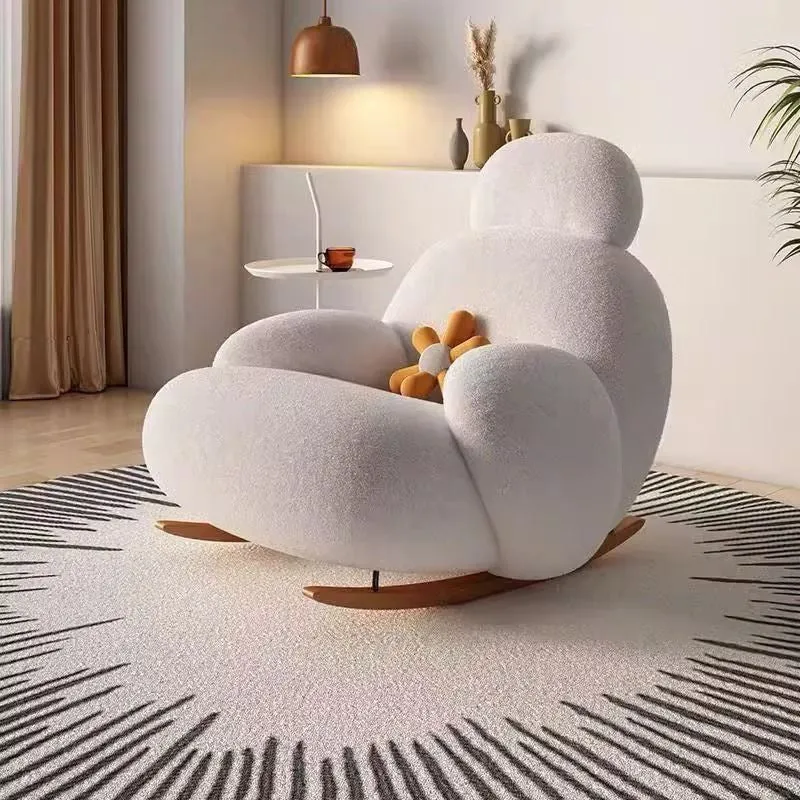 Modern Minimalist Curved Sherpa Fabric Solid Wood Rocking Chair Backrest Armrest For Living Room