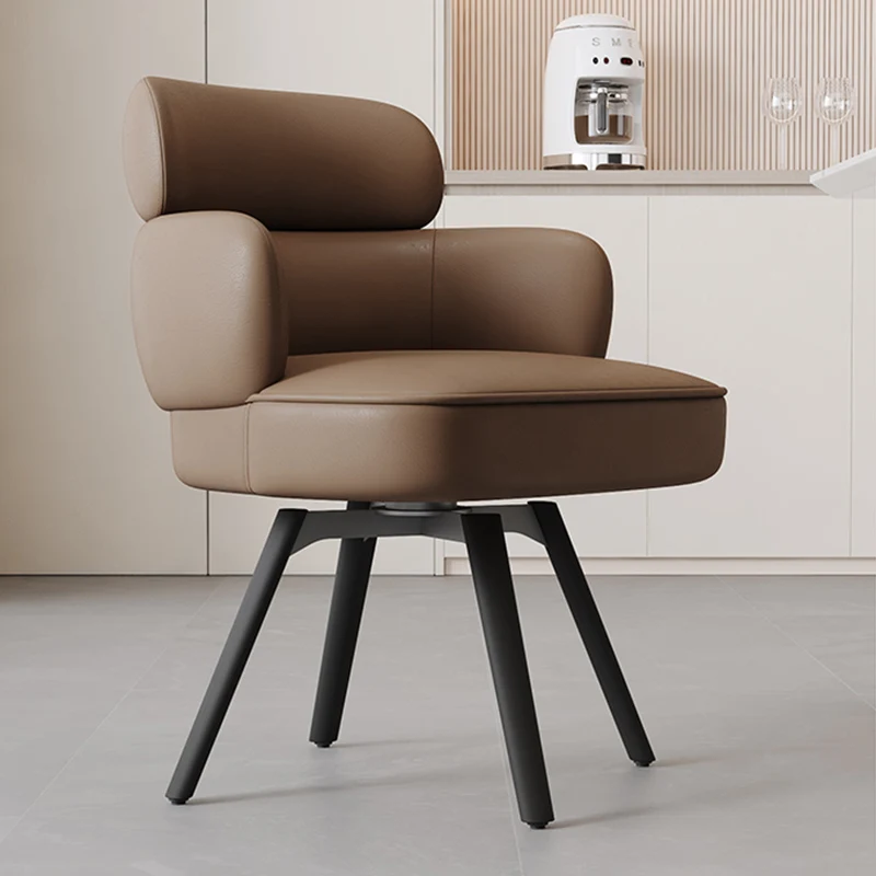 Modern Luxury Curved Carbon Steel Faux Nappa Leather Sponge Dining Chair Backrest Armrest For Dining Room