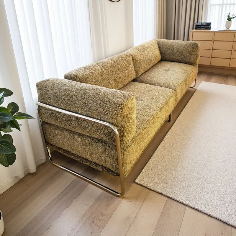 Modern Minimalist Rectangular Cushion Cat-Scratch Leather Teddy Fleece Brushed Fabric Stainless Steel Sponge Sofa Backrest Armrest For Living Room