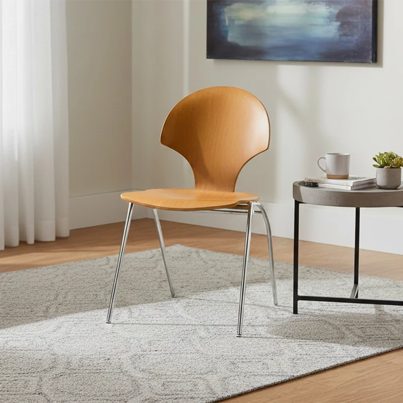 Modern Minimalist Curved Solid Wood Multi-layer Panel Stainless Steel Lounge Chair Backrest For Living Room