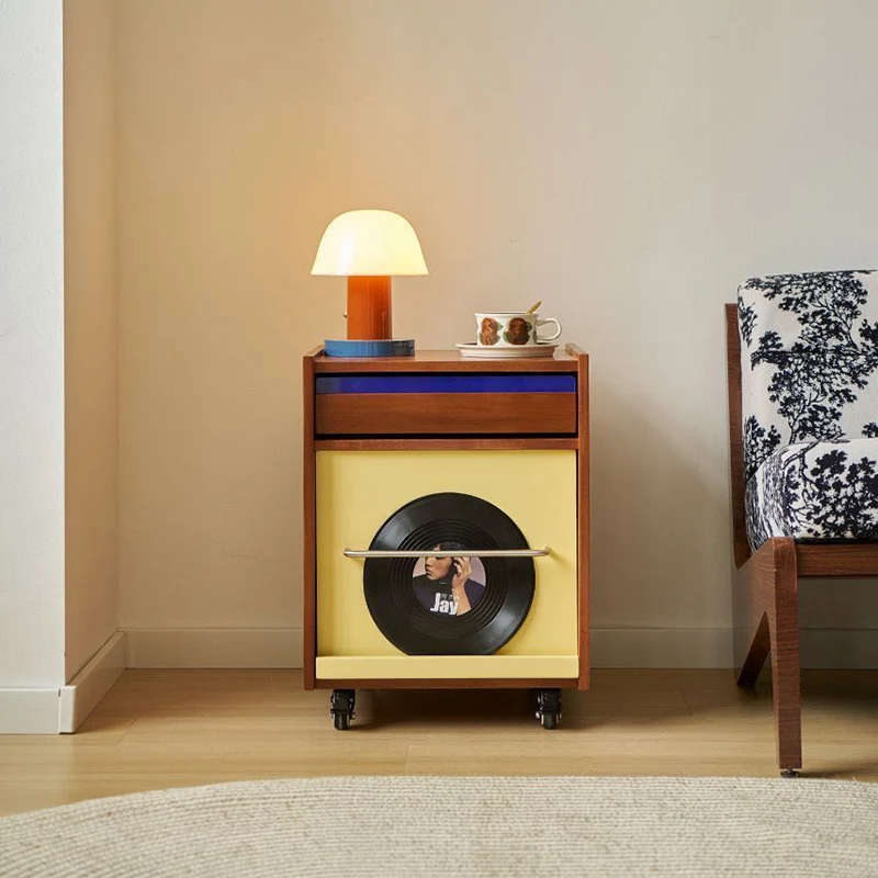 Traditional Vintage Rectangular Solid Wood Metal Nightstand 2-Drawer Movable For Bedroom
