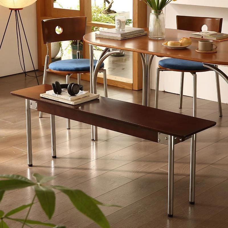 Traditional Vintage Rectangular Rubberwood Stainless Steel Bench Backless Armless For Hallway & Entryway