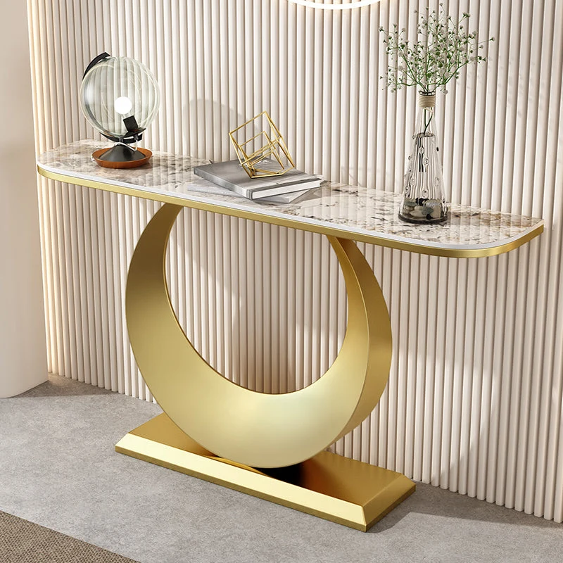 Glam Stone Console Accent Table Metal Console Sofa Table for Hall